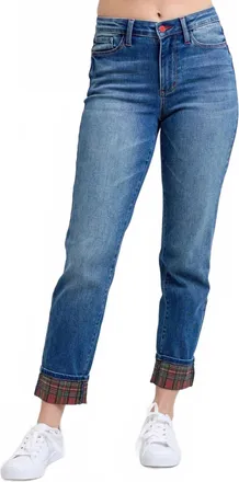 Judy Blue Best Of The Plaid Boyfriend Jeans In Medium Wash