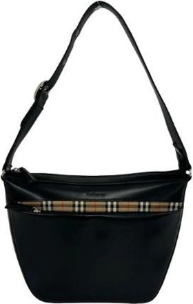 Burberry Pre-owned Leren Canvas Schoudertas - Dames - Vintage Schoudertas - Zwart - ONE Size - Leer - Vintage