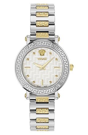Versace Greca Sphere Petite Bracelet Watch, 30mm in White/Two Tone at Nordstrom