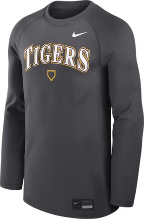 Nike LSU Dugout Game Time Nike Mens Dri-FIT College Long-Sleeve T-Shirt in Grey | 013D06FLSN-NHU