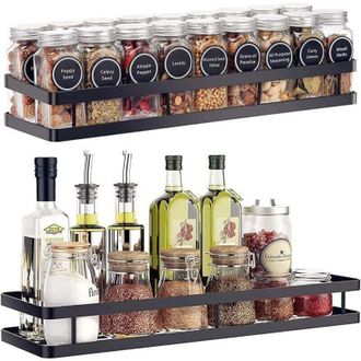 OEM Estante Para Especias De Pared, Juego De 2 Piezas - Dise&ntilde;o Compacto Que Ahorra Espacio (40 X 12 X 5,5 Cm), Negro, Ideal Para Una Cocina Organizada