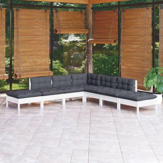vidaXL Muebles De Jard&iacute;n 7 Pzas Con Cojines Blanco Madera De Pino Vidaxl