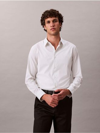 Calvin Klein Mens Cotton Stretch Thin Stripe Slim Button-Down Shirt - White - 2XL