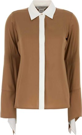 Max Mara Womens Caramel Crepe Pio Shirt - Tan Silk - Size EU 36 (Womens)