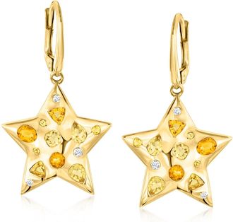 Ross-Simons Orange and Yellow Citrine Star Drop Earrings With. Lab-Grown Diamonds in 18kt Gold Over Sterling