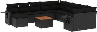 vidaXL Set De Sof&aacute;s De Jard&iacute;n Y Cojines 12 Pzas Rat&aacute;n Sint&eacute;tico Negro Vidaxl