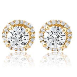 Pompeii3 1 Ct Halo Diamond Studs 10K yellow Gold
