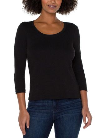 Liverpool L.A. T-Shirt Womens Black Knit Scoop Neck 3/4 Sleeve GBO2218