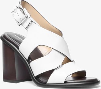 Michael Kors Raven Leather Block Heel Sandal