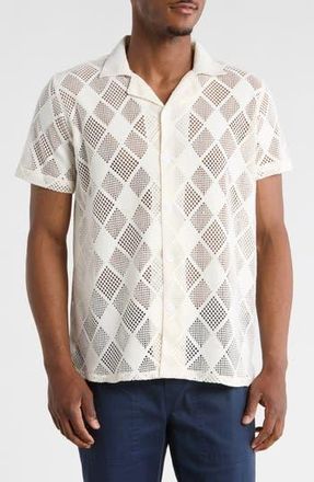 T.R. Premium Modern Fit Textured Camp Shirt in Cream at Nordstrom Rack, Size Xx-Large