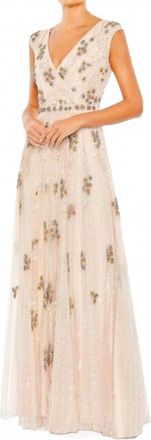 Mac Duggal Cap Sleeve Embellished Dress In Blush