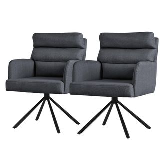 ML Design Ml-design - 2x Silla De Comedor Giratoria, Antracita Asiento De Cocina Con Respaldo Extra&iacute;ble Y Reposabrazos Dise&ntilde;o Ergon&oacute;mico Mueble Tapizado Con Fun