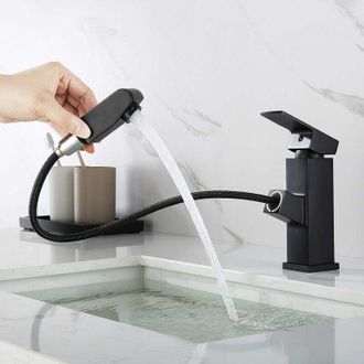 OEM Robinet Lavabo - Mitigeur Avec Douchette Extractible - Finition Noir Mat - Hauteur 180 Mm - Laiton - Pour Salle De Bain