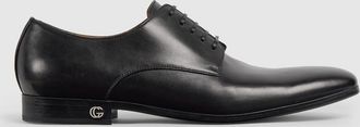 Gucci Mens Lace-up Shoe With Double G, Black, Leather