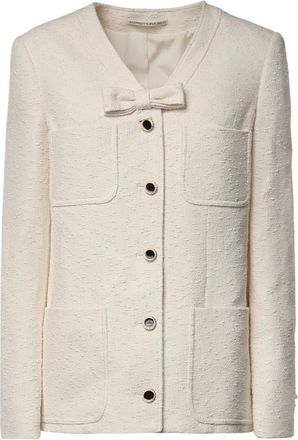 Alessandra Rich Tweed Boucl&eacute; Jas met Strik en Zakken - Dames - Blazers - Wit - S - Tweed - Jassen
