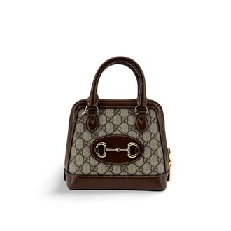 Gucci Horsebit 1955 Top Handle Gg Coated Canvas With Leather Brown Canvas Handbag (Pre-Owned)