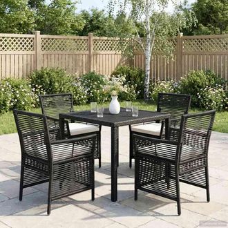 vidaXL Vidaxl Sedia Da Esterno 4 Pz Nero E Crema Polyrattan