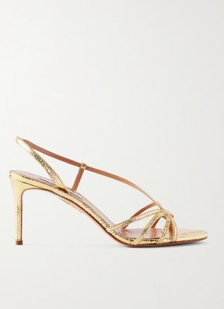 Aquazzura Sandali Slingback In Pelle Effetto Serpente Metallizzata Talk To Me 75 - Oro
