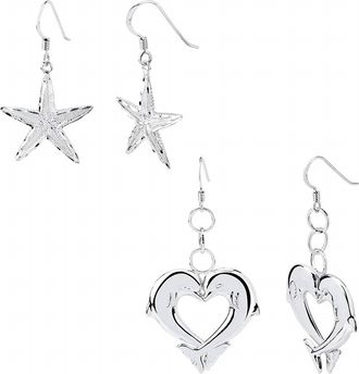 Gold & Honey Womens Starfish And Dolphin Earrings Set In Silver