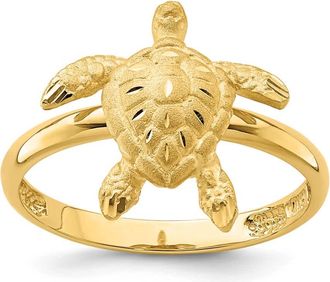 Diamond2Deal 14k Yellow Gold Brushed & Polished Diamond-Cut Turtle Ring