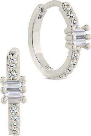 Sterling Forever Kristin Emerald Cut Cubic Zirconia Micro Hoop Earrings in Silver at Nordstrom Rack