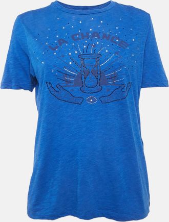 Maje Blue Rhinestone Detail Jersey T-Shirt