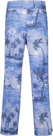 Palm Angels Tropische Eiland Print Straight-Leg Broek - Heren - Straight fit broeken - Blauw - L - Katoen - Broeken