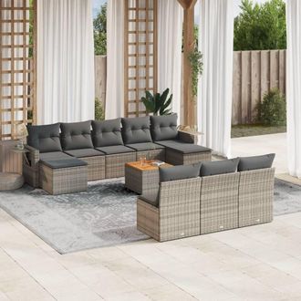 vidaXL Set De Sof&aacute;s De Jard&iacute;n 11 Pzas Y Cojines Rat&aacute;n Sint&eacute;tico Gris Vidaxl