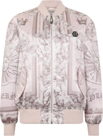 Philipp Plein Oversized Satin Bomber Butterfly Tattoo - Dames - Bomber jackets - Roze - XS - Satijn - Jassen
