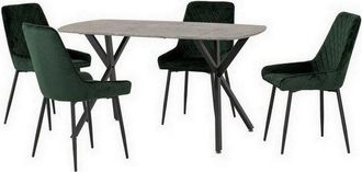 Seconique Seconique - Athens Rectangular Dining Set with Avery Chairs - Concrete Effect/Black/Emerald Green Velvet