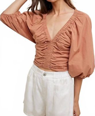 Wishlist Feeling Ruched Cotton Crop Blouse In Terracotta