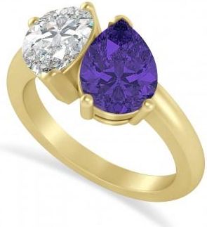 Allurez Pear/Pear Diamond & Tanzanite Toi et Moi Ring 14k Yellow Gold (4.00ct)