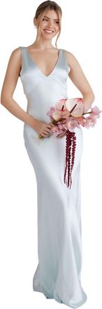 Six Stories Twist Back Satin Bridesmaid Dress in Ice Blue at Nordstrom, Size 12