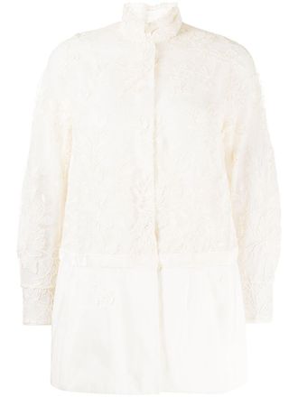 Shiatzy Chen embroidered lace panel jacket - women - Polyamide - 40 - White