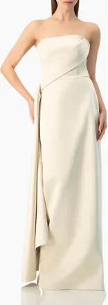 Ivonne Strapless Sculpted Drape Gown in Beige at Nordstrom, Size 12