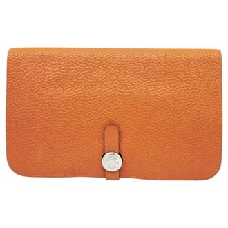 Herm&egrave;s Orange Taurillon Clemence Leather Wallet (Bi-Fold) (Pre-Owned)