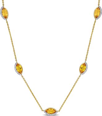Mimi & Max 2 1/2ct TGW Citrine and 1/4ct TW Diamond Station Necklace in 14k Yellow Gold