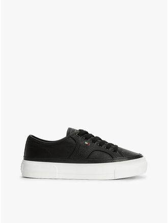 Tommy Hilfiger Womens Pebbled Leather Platform Sneaker - Black - US 6.5 / EU 37