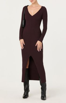 ASTR the Label Glenda Long Sleeve Rib Sweater Dress in Dark Brown at Nordstrom, Size X-Small