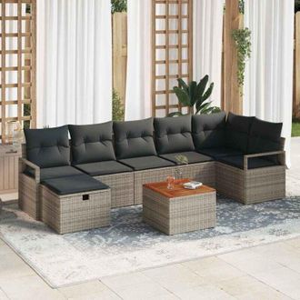 vidaXL Vidaxl - Conjunto De Sof&aacute; De Jard&iacute;n Con Coj&iacute;n 8 Pcs Gris Polirat&aacute;n