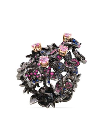 Gaelle Khouri 18K yellow gold Le Bouquet floral-engraved multi stone ring - Black