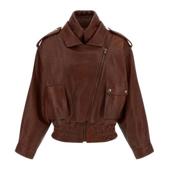 Isabel Marant Leather Jackets, female, Brown, XS, Aneli Hammered Leather Jacket