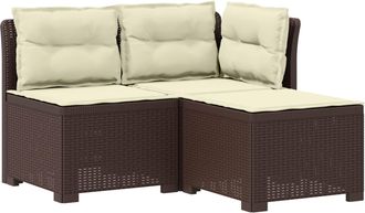 vidaXL Sof&aacute; De Jard&iacute;n De 3 Plazas Con Cojines Aspecto Rat&aacute;n Pp Marr&oacute;n Vidaxl