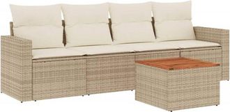 vidaXL Juego De Sof&aacute;s Jard&iacute;n Con Cojines 5 Pzas Rat&aacute;n Sint&eacute;tico Beige Vidaxl