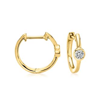 RS Pure by Ross-Simons Bezel-Set Lab-Grown Diamond Hoop Earrings in 18kt Gold Over Sterling