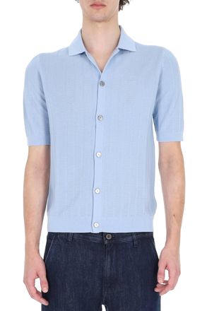 Ballantyne Blue Textured Cotton Polo Shirt