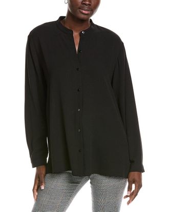 Eileen Fisher Eileen Fisher Mandarin Collar Silk Boxy Shirt