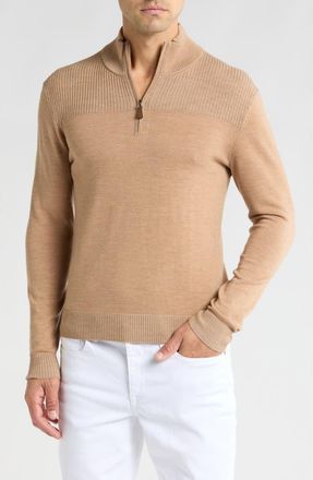 Bruno Magli Merino Wool Plaited Quarter-Zip Pullover in Camel at Nordstrom Rack, Size Xx-Large
