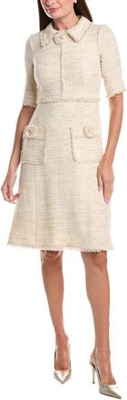 Teri Jon by Rickie Freeman Teri Jon By Rickie Freeman Metallic Tweed Shirt Collar Frayed Trim Dress