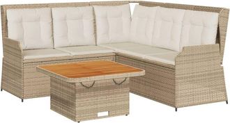 vidaXL Set Muebles De Jard&iacute;n 4 Piezas Y Cojines Rat&aacute;n Sint&eacute;tico Beige Vidaxl
